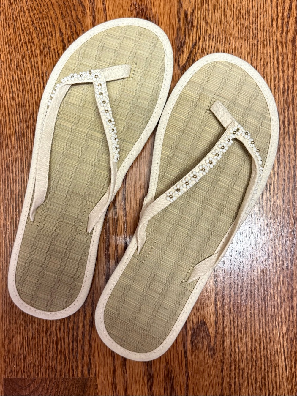 Beaded Daisy Seagrass Flip Flops